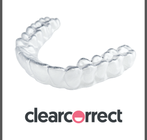 Clear correct braces logo and photo of clear aligner